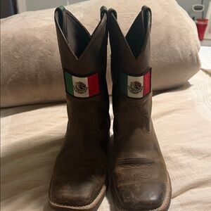 Brown Cowboy Boots with Mexican Flag Patch